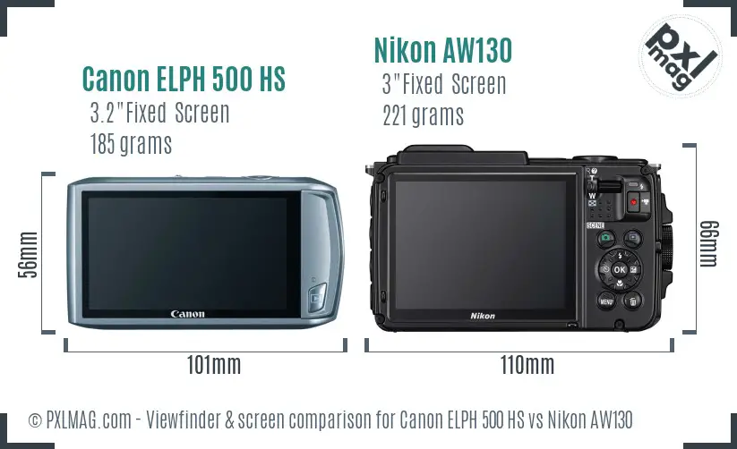 Canon ELPH 500 HS vs Nikon AW130 Screen and Viewfinder comparison Canon ELPH 500 HS vs Nikon AW130 Screen and Viewfinder comparison
