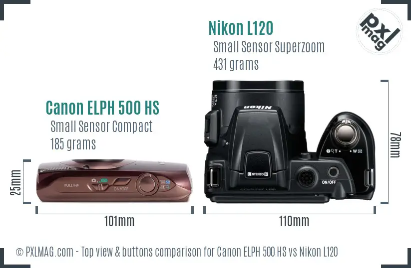 Canon ELPH 500 HS vs Nikon L120 top view buttons comparison