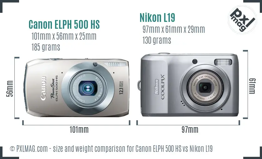 Canon ELPH 500 HS vs Nikon L19 size comparison Canon ELPH 500 HS vs Nikon L19 size comparison