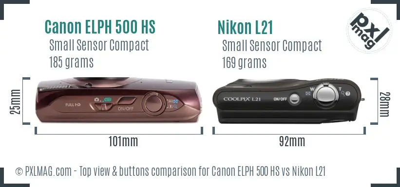 Canon ELPH 500 HS vs Nikon L21 top view buttons comparison