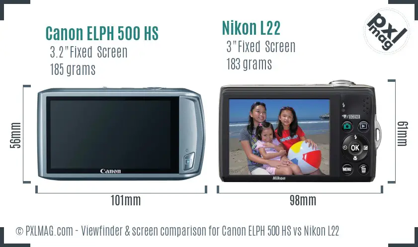 Canon ELPH 500 HS vs Nikon L22 Screen and Viewfinder comparison