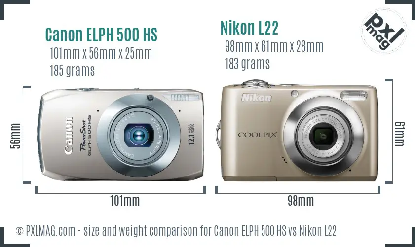 Canon ELPH 500 HS vs Nikon L22 size comparison