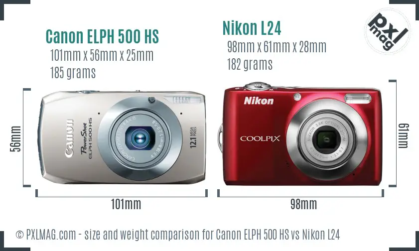 Canon ELPH 500 HS vs Nikon L24 size comparison