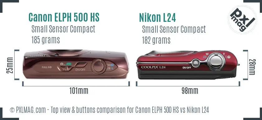 Canon ELPH 500 HS vs Nikon L24 top view buttons comparison
