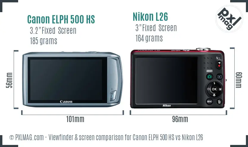Canon ELPH 500 HS vs Nikon L26 Screen and Viewfinder comparison