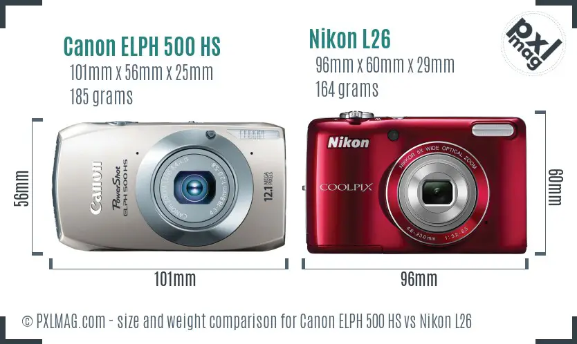 Canon ELPH 500 HS vs Nikon L26 size comparison