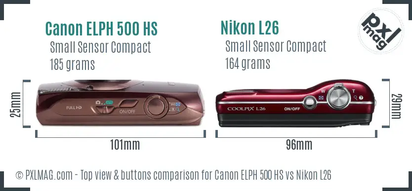 Canon ELPH 500 HS vs Nikon L26 top view buttons comparison