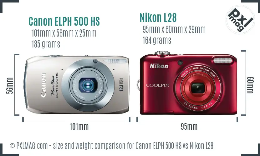 Canon ELPH 500 HS vs Nikon L28 size comparison
