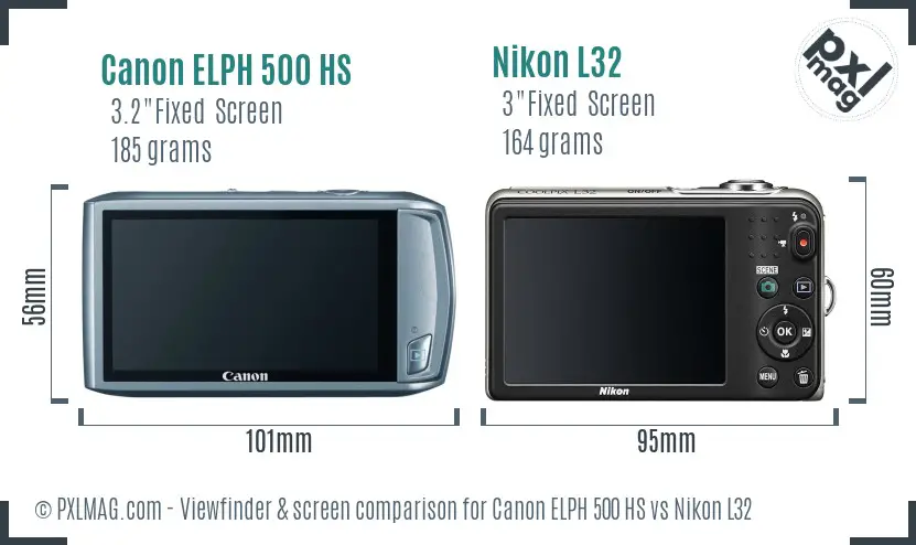 Canon ELPH 500 HS vs Nikon L32 Screen and Viewfinder comparison