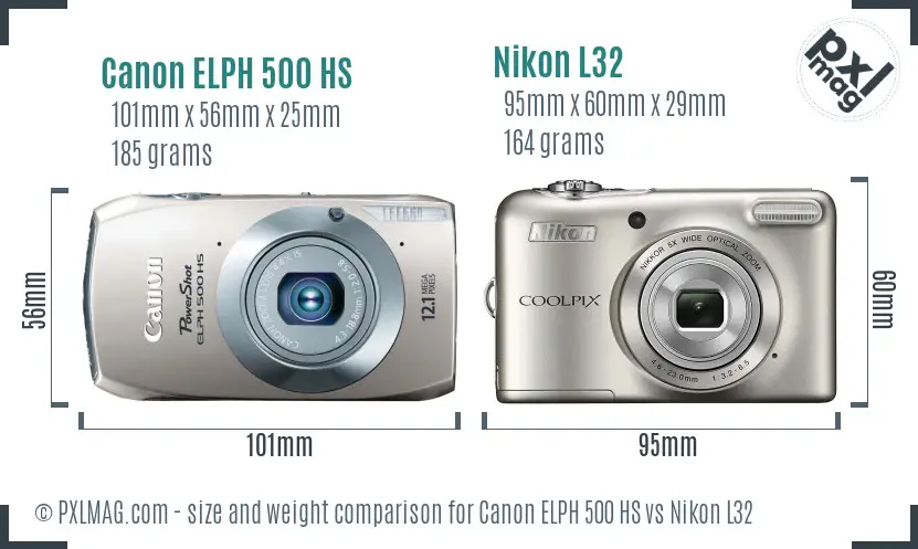 Canon ELPH 500 HS vs Nikon L32 size comparison
