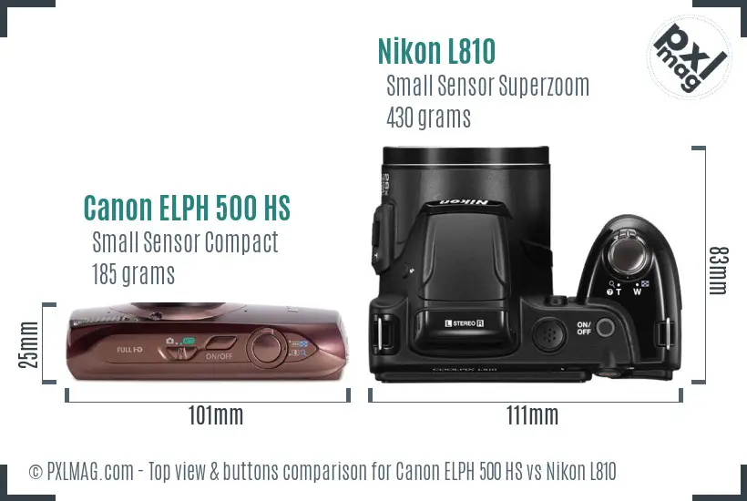 Canon ELPH 500 HS vs Nikon L810 top view buttons comparison
