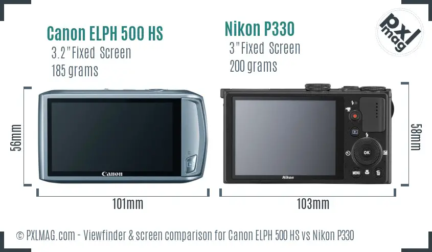 Canon ELPH 500 HS vs Nikon P330 Screen and Viewfinder comparison