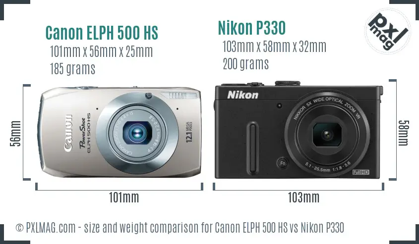 Canon ELPH 500 HS vs Nikon P330 size comparison