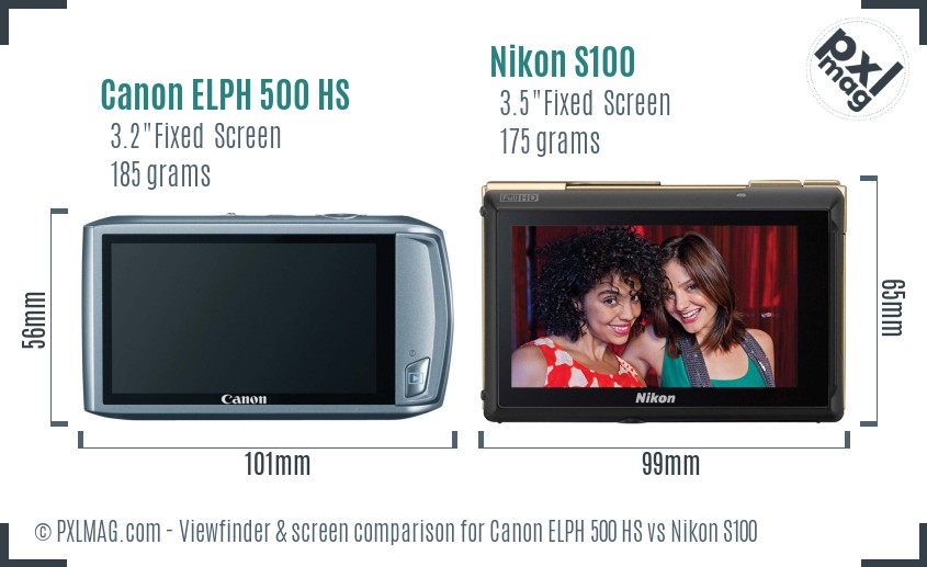 Canon ELPH 500 HS vs Nikon S100 Screen and Viewfinder comparison
