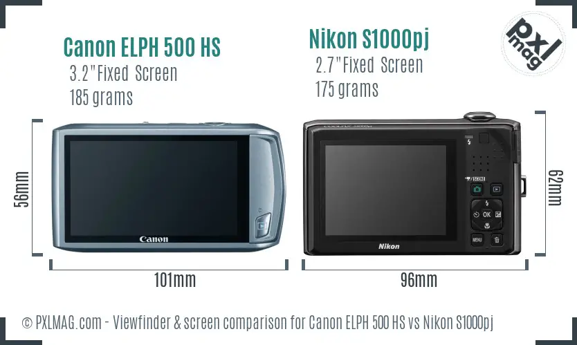 Canon ELPH 500 HS vs Nikon S1000pj Screen and Viewfinder comparison