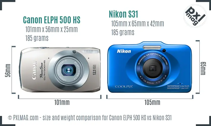 Canon ELPH 500 HS vs Nikon S31 size comparison Canon ELPH 500 HS vs Nikon S31 size comparison