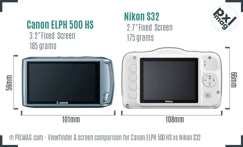 Canon ELPH 500 HS vs Nikon S32 Screen and Viewfinder comparison Canon ELPH 500 HS vs Nikon S32 Screen and Viewfinder comparison