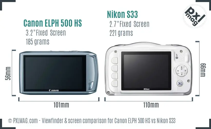 Canon ELPH 500 HS vs Nikon S33 Screen and Viewfinder comparison