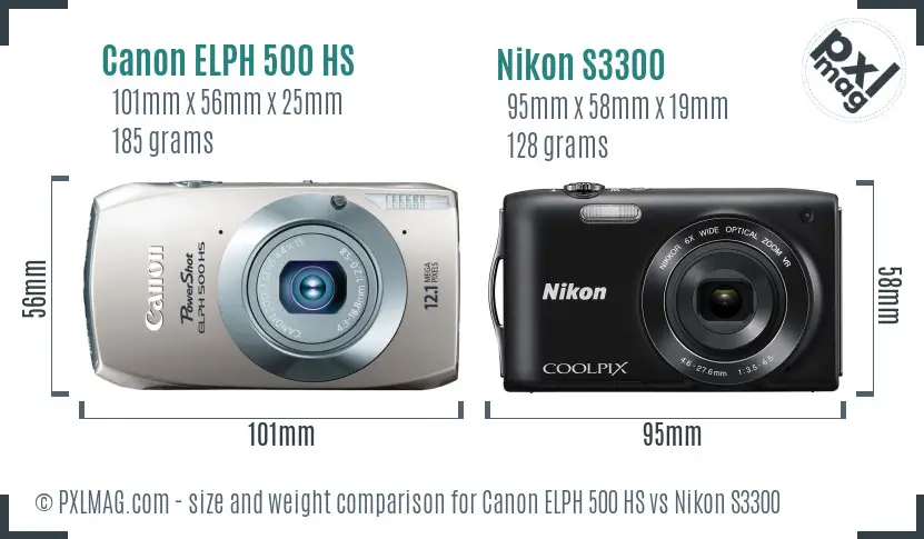 Canon ELPH 500 HS vs Nikon S3300 size comparison