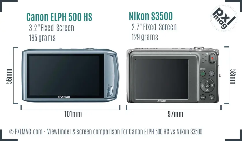 Canon ELPH 500 HS vs Nikon S3500 Screen and Viewfinder comparison