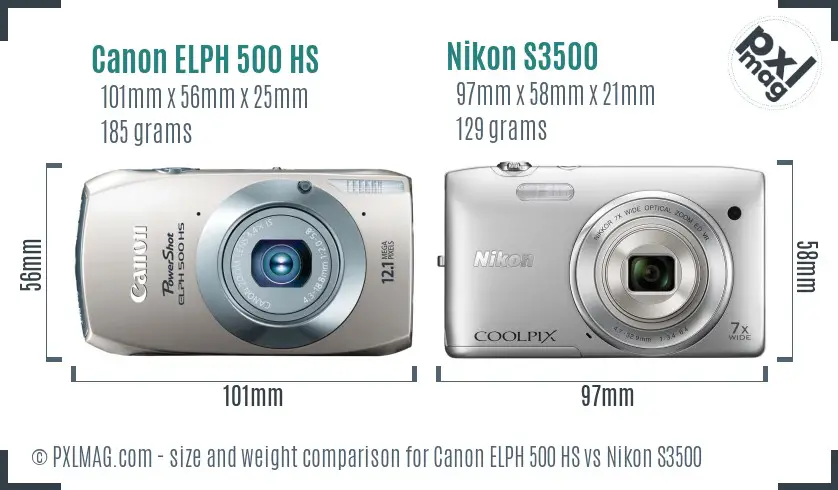 Canon ELPH 500 HS vs Nikon S3500 size comparison