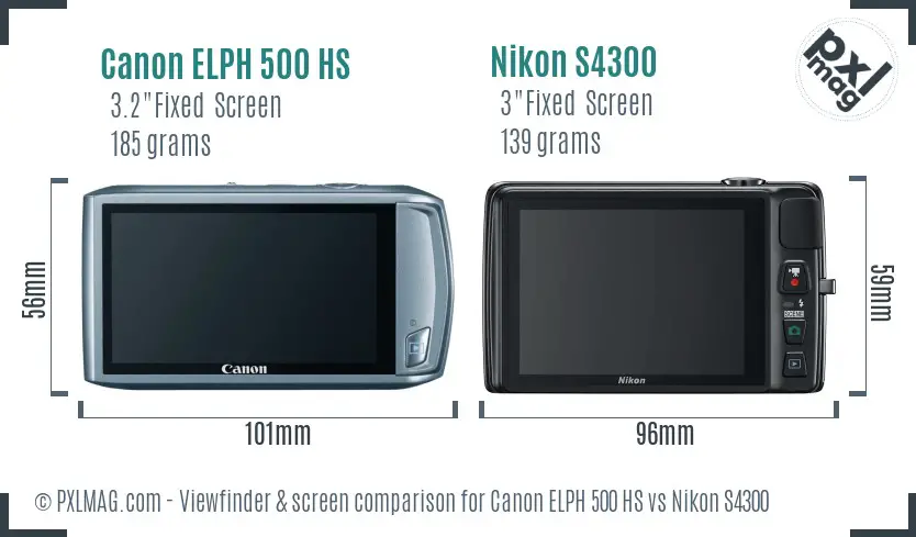 Canon ELPH 500 HS vs Nikon S4300 Screen and Viewfinder comparison