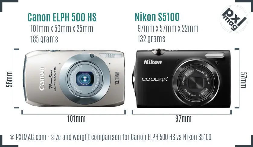 Canon ELPH 500 HS vs Nikon S5100 size comparison Canon ELPH 500 HS vs Nikon S5100 size comparison