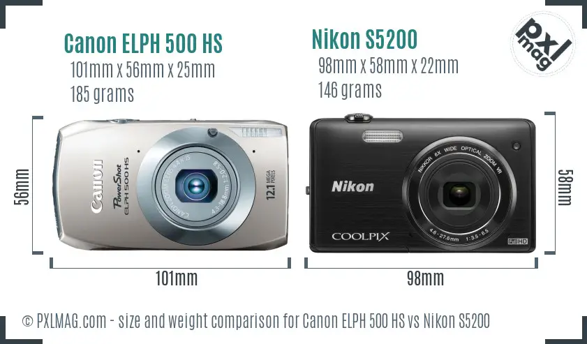 Canon ELPH 500 HS vs Nikon S5200 size comparison