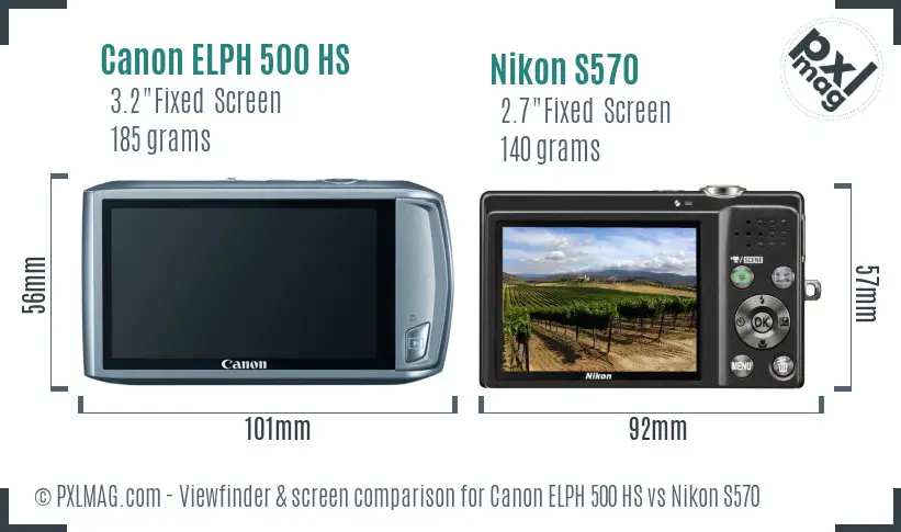 Canon ELPH 500 HS vs Nikon S570 Screen and Viewfinder comparison