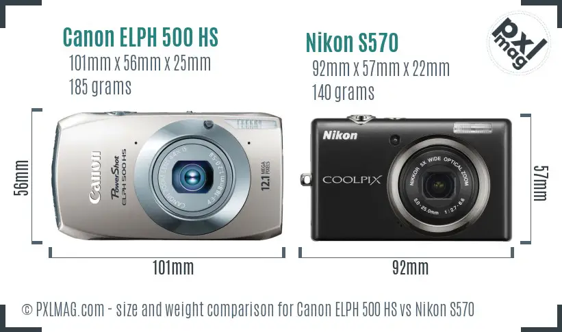 Canon ELPH 500 HS vs Nikon S570 size comparison