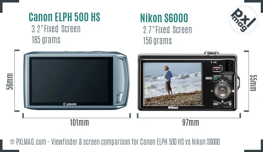 Canon ELPH 500 HS vs Nikon S6000 Screen and Viewfinder comparison
