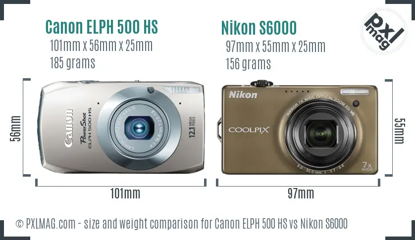 Canon ELPH 500 HS vs Nikon S6000 size comparison Canon ELPH 500 HS vs Nikon S6000 size comparison