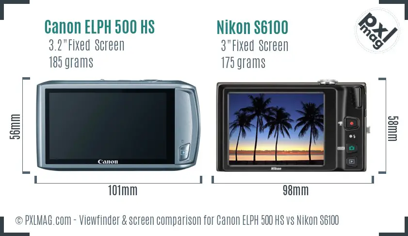 Canon ELPH 500 HS vs Nikon S6100 Screen and Viewfinder comparison