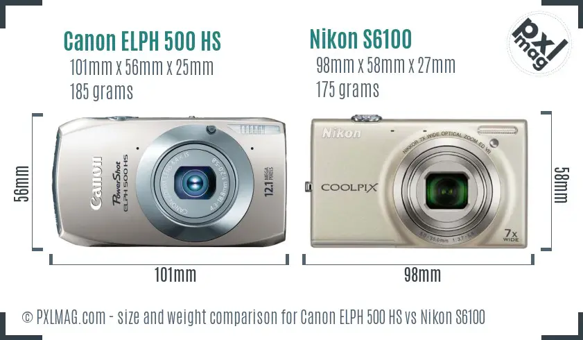 Canon ELPH 500 HS vs Nikon S6100 size comparison