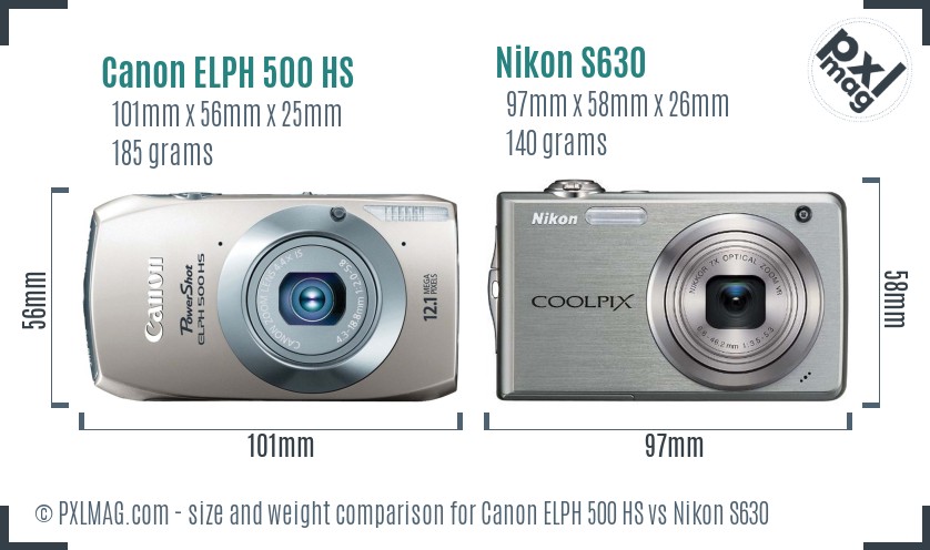 Canon ELPH 500 HS vs Nikon S630 size comparison Canon ELPH 500 HS vs Nikon S630 size comparison