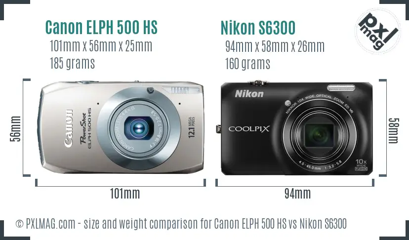 Canon ELPH 500 HS vs Nikon S6300 size comparison