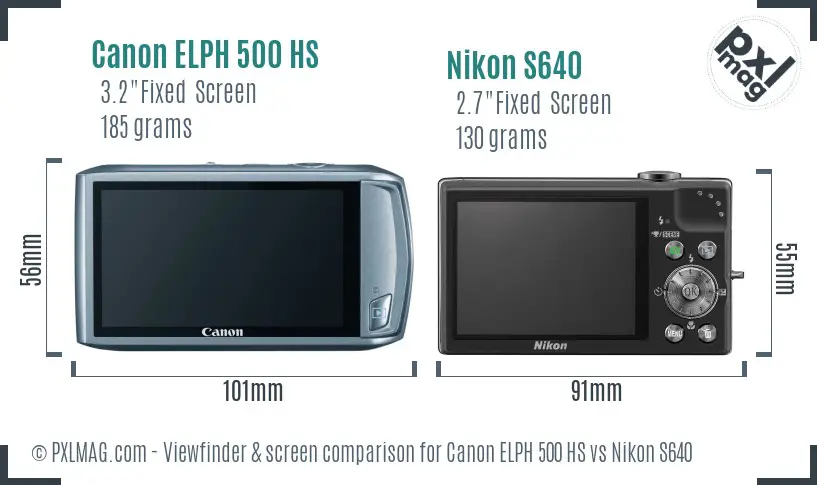 Canon ELPH 500 HS vs Nikon S640 Screen and Viewfinder comparison