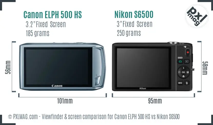 Canon ELPH 500 HS vs Nikon S6500 Screen and Viewfinder comparison Canon ELPH 500 HS vs Nikon S6500 Screen and Viewfinder comparison