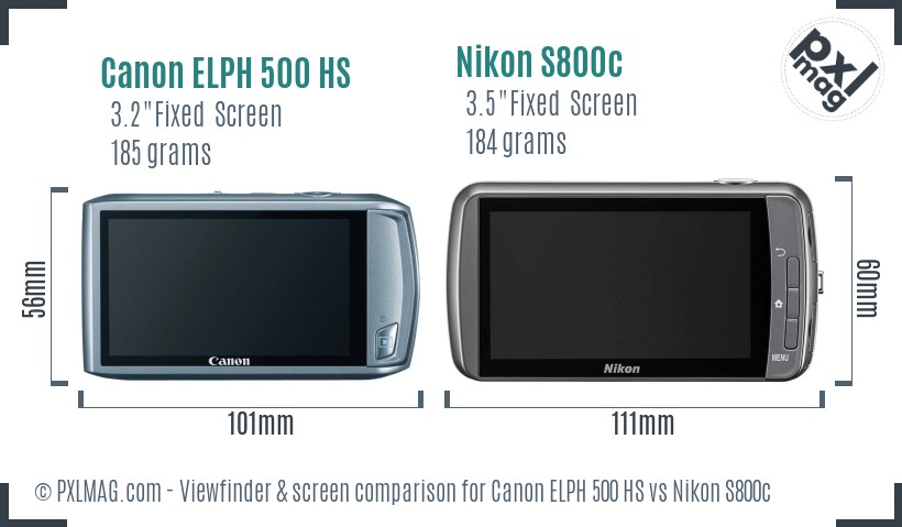 Canon ELPH 500 HS vs Nikon S800c Screen and Viewfinder comparison