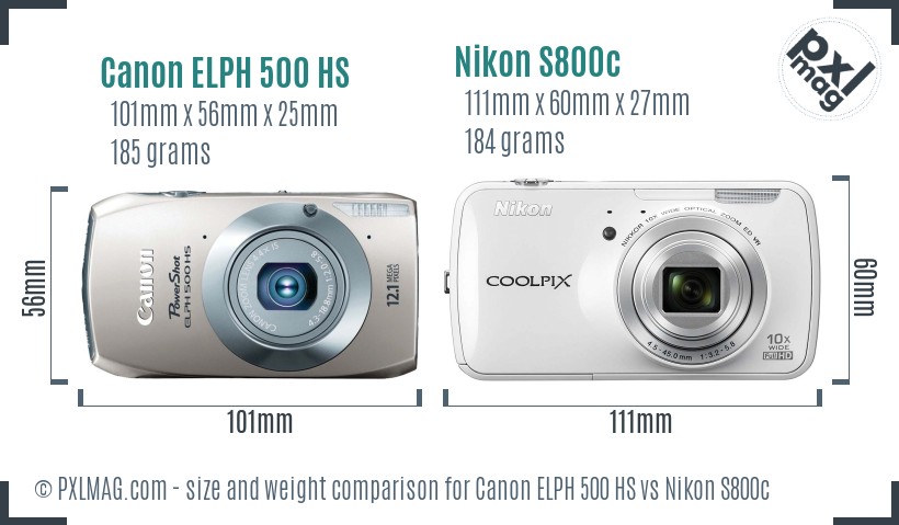 Canon ELPH 500 HS vs Nikon S800c size comparison Canon ELPH 500 HS vs Nikon S800c size comparison