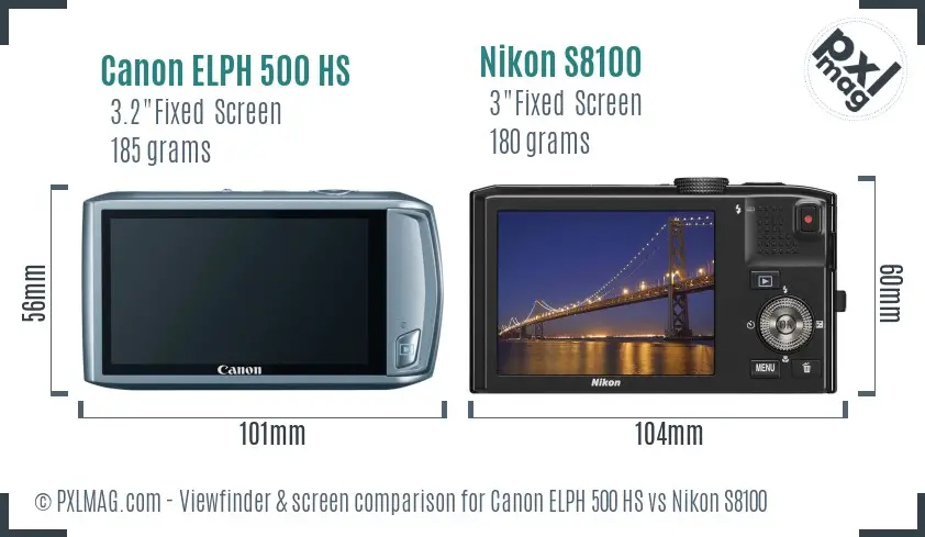 Canon ELPH 500 HS vs Nikon S8100 Screen and Viewfinder comparison