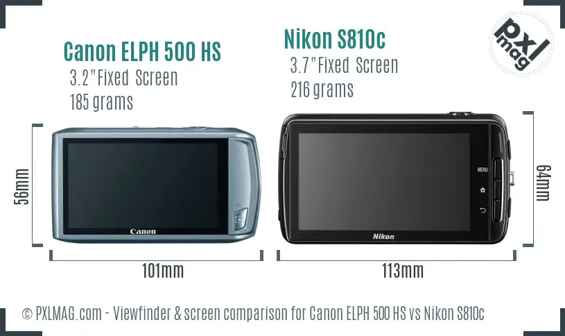 Canon ELPH 500 HS vs Nikon S810c Screen and Viewfinder comparison