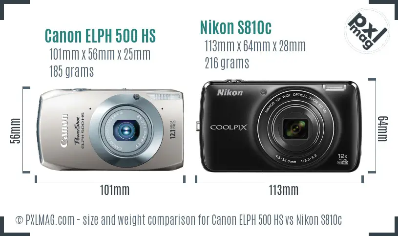 Canon ELPH 500 HS vs Nikon S810c size comparison