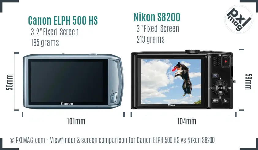 Canon ELPH 500 HS vs Nikon S8200 Screen and Viewfinder comparison