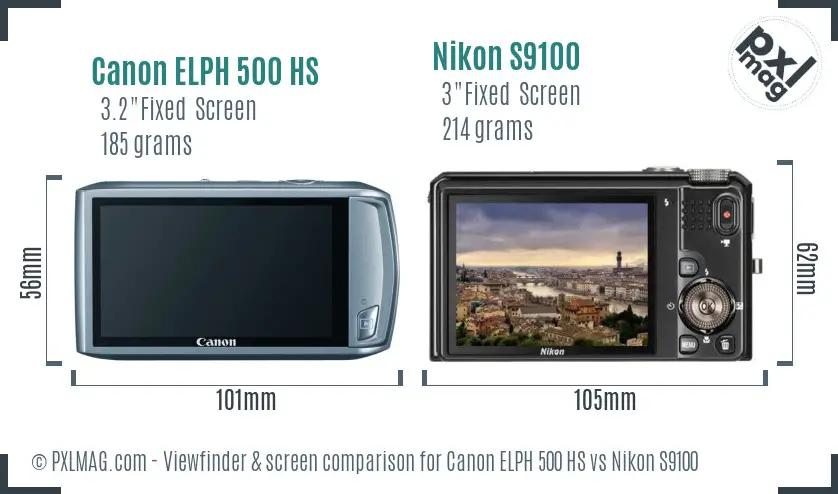 Canon ELPH 500 HS vs Nikon S9100 Screen and Viewfinder comparison Canon ELPH 500 HS vs Nikon S9100 Screen and Viewfinder comparison