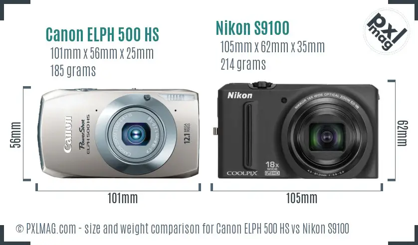 Canon ELPH 500 HS vs Nikon S9100 size comparison Canon ELPH 500 HS vs Nikon S9100 size comparison