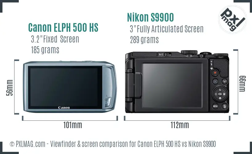 Canon ELPH 500 HS vs Nikon S9900 Screen and Viewfinder comparison Canon ELPH 500 HS vs Nikon S9900 Screen and Viewfinder comparison
