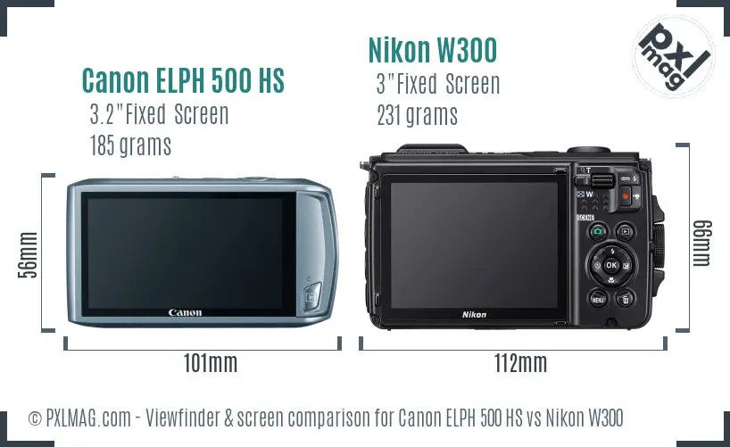 Canon ELPH 500 HS vs Nikon W300 Screen and Viewfinder comparison