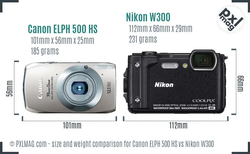 Canon ELPH 500 HS vs Nikon W300 size comparison