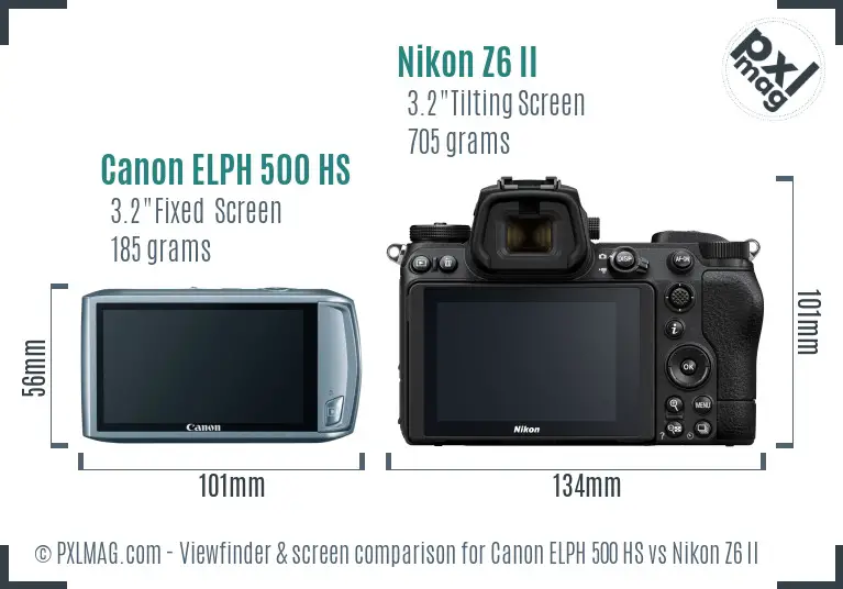 Canon ELPH 500 HS vs Nikon Z6 II Screen and Viewfinder comparison